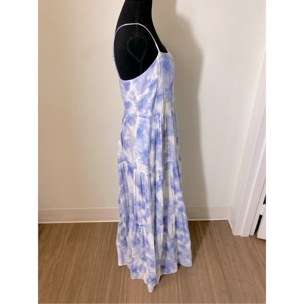 JONATHAN SIMKHAI Organic Cotton Blue & White Tiered Maxi Dress Flowy Sundress - Picture 13 of 14